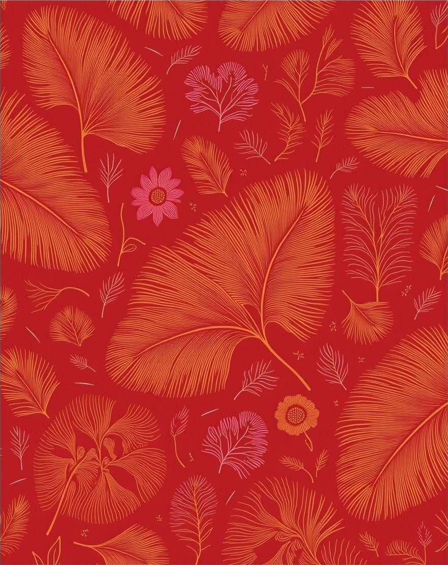 Botanical Fan Floral Red Design Rug