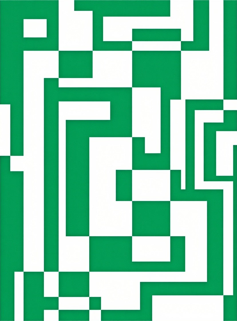 Green and White Abstract Geometric Design Rug