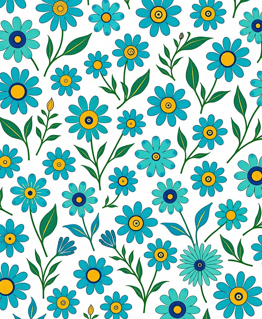 Blue Floral Pattern With Yellow Centers Rug