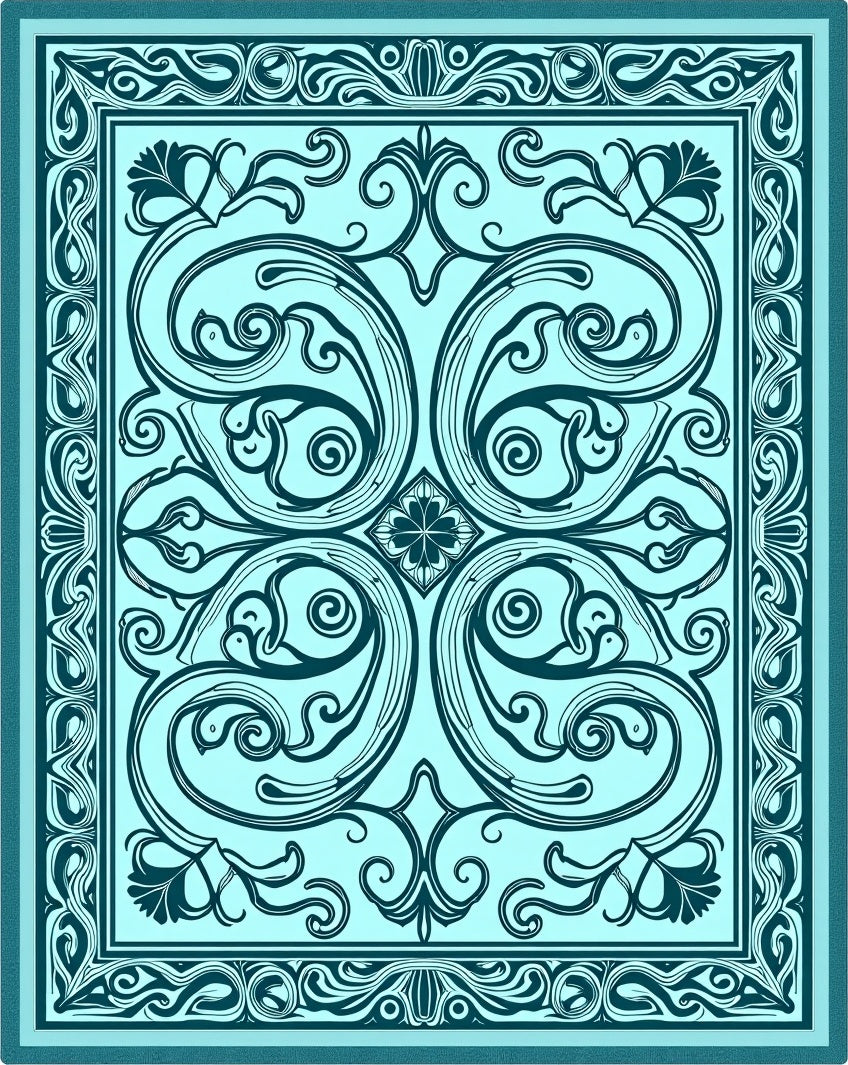Elegant Teal Floral Scroll Rug