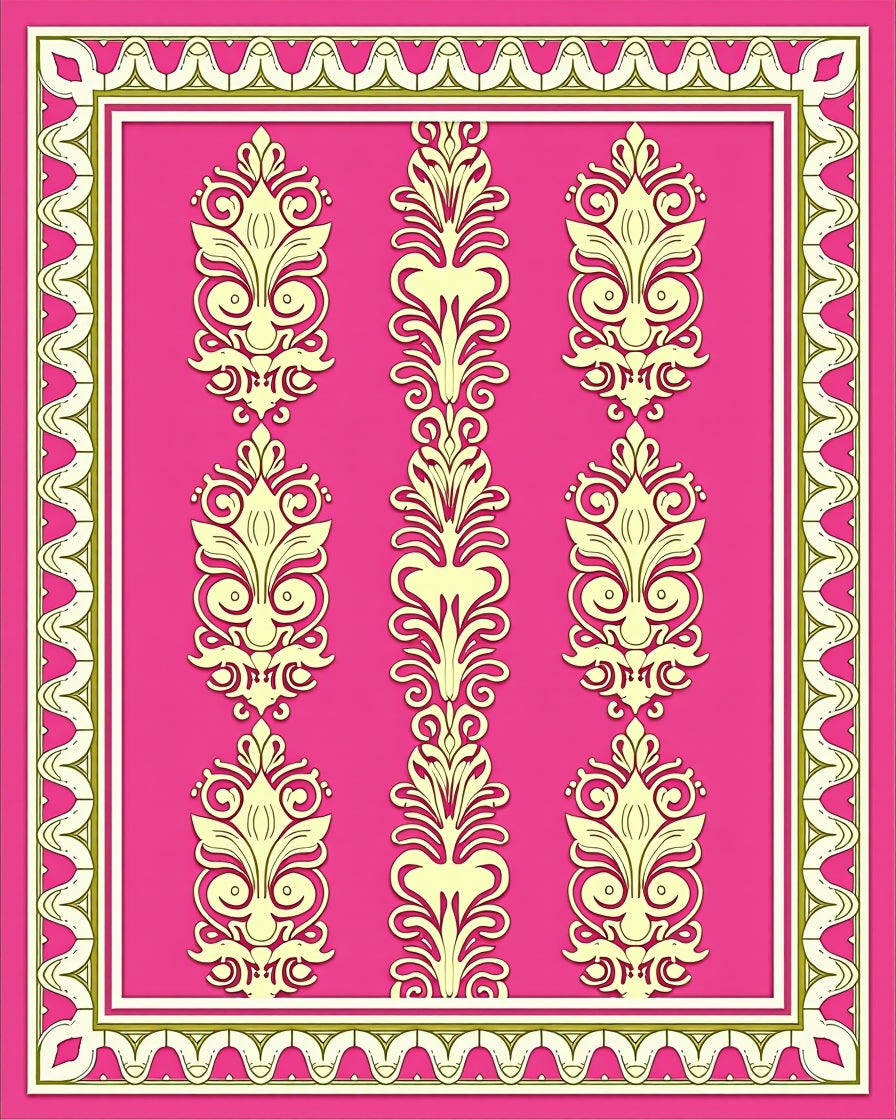 Cream Floral Design on Hot Pink Rug
