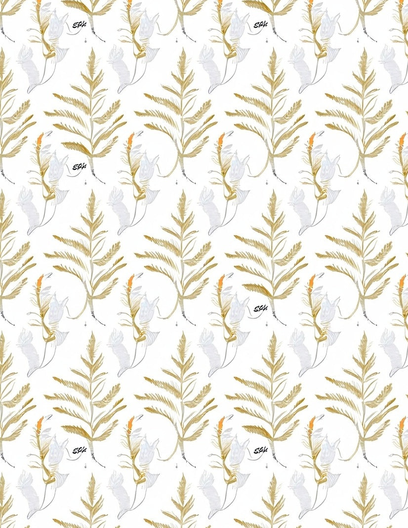 Golden Fern Botanical Watercolor Rug