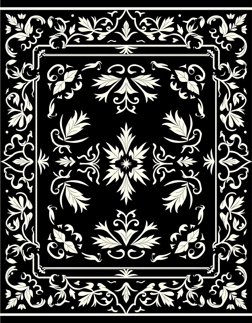 Classic Cream Black Floral Scroll Rug