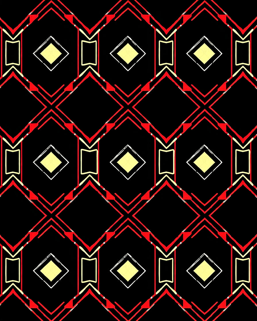 Bold Red Yellow Diamond Pattern Rug
