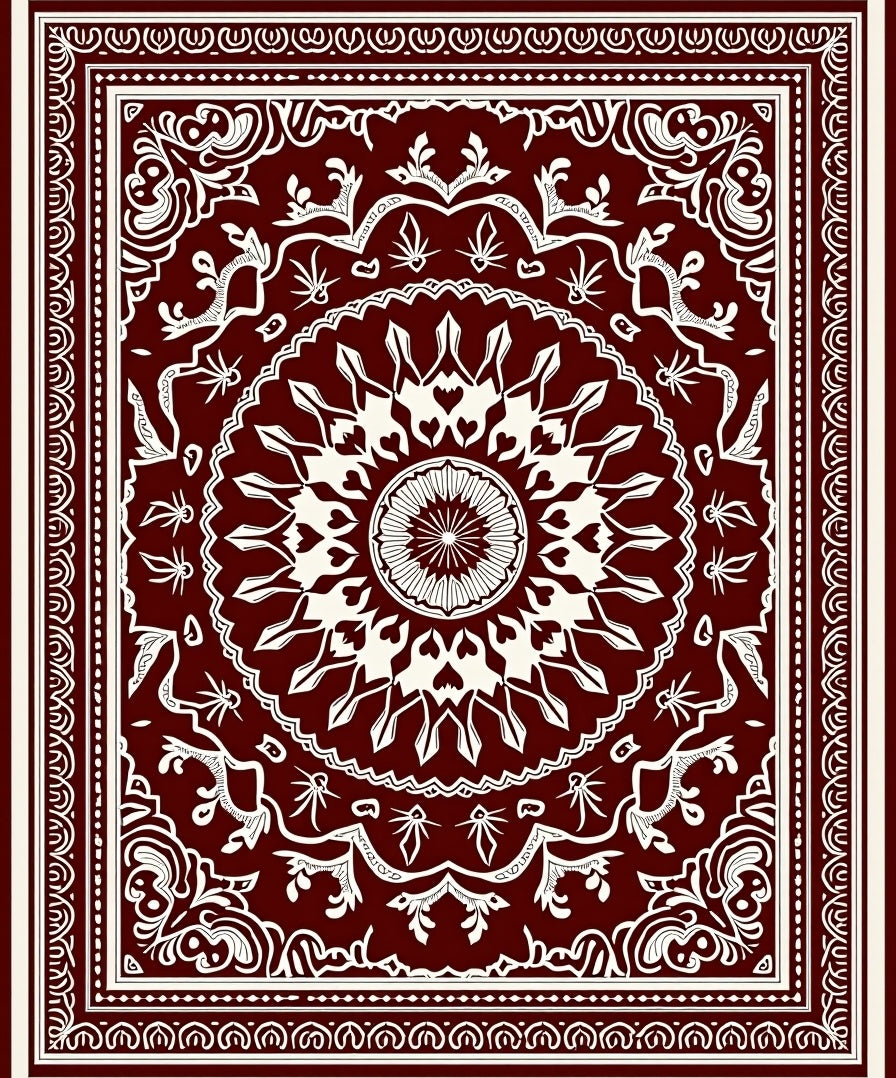 Rich Maroon Floral Mandala Pattern Rug