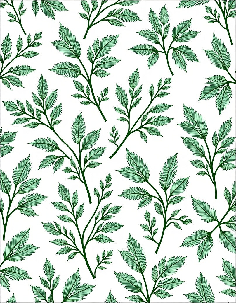 Green Leafy Branch Pattern Rug