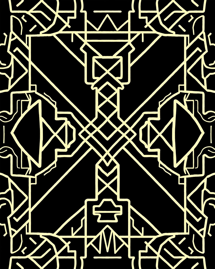 Symmetrical Yellow Lines Abstract Pattern Rug