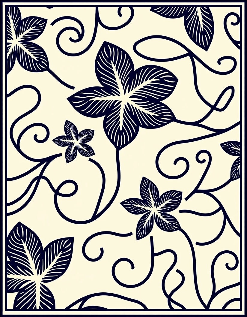 Navy Floral Vine Abstract Design Rug