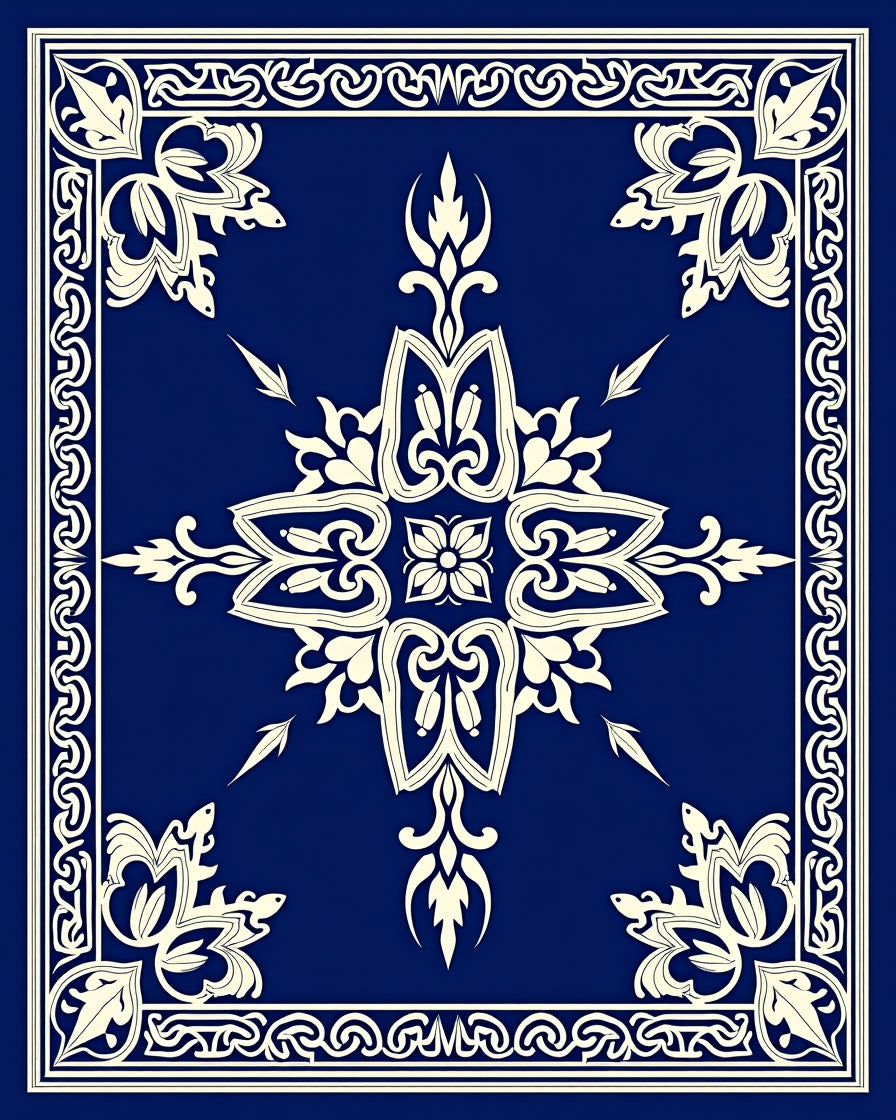 Ornate Cobalt Floral Scroll Rug