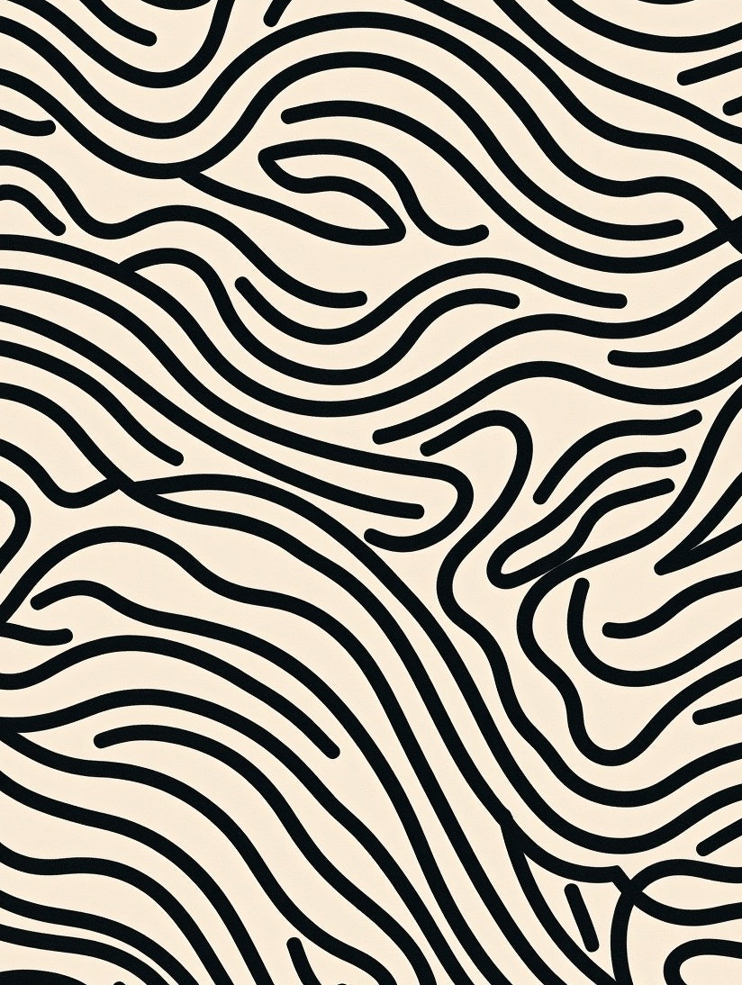 Organic Wavy Black Lines Pattern Rug