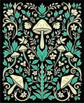 Mushroom Floral Vine Botanical Pattern Rug