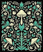 Mushroom Floral Vine Botanical Pattern Rug