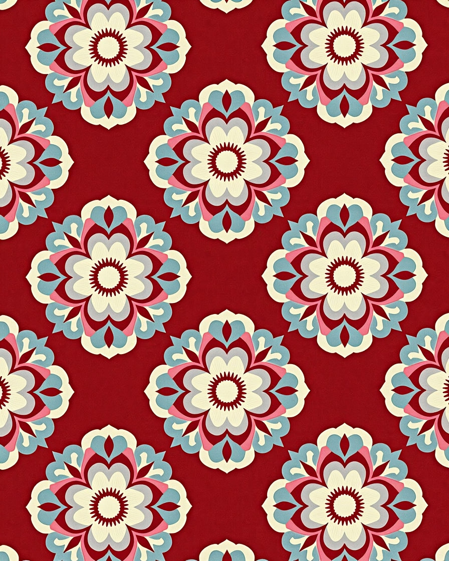 Red Floral Medallion Pattern Runner Rug