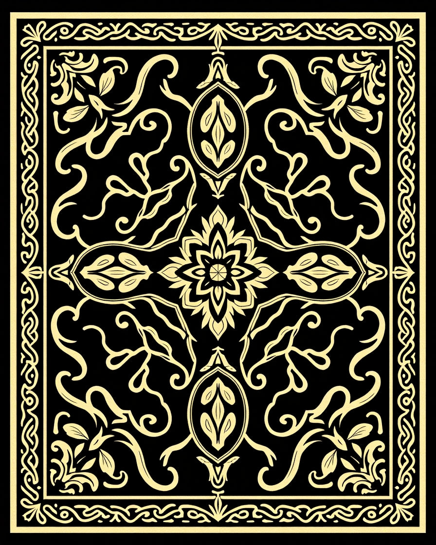 Ornate Black Gold Mandala Rug