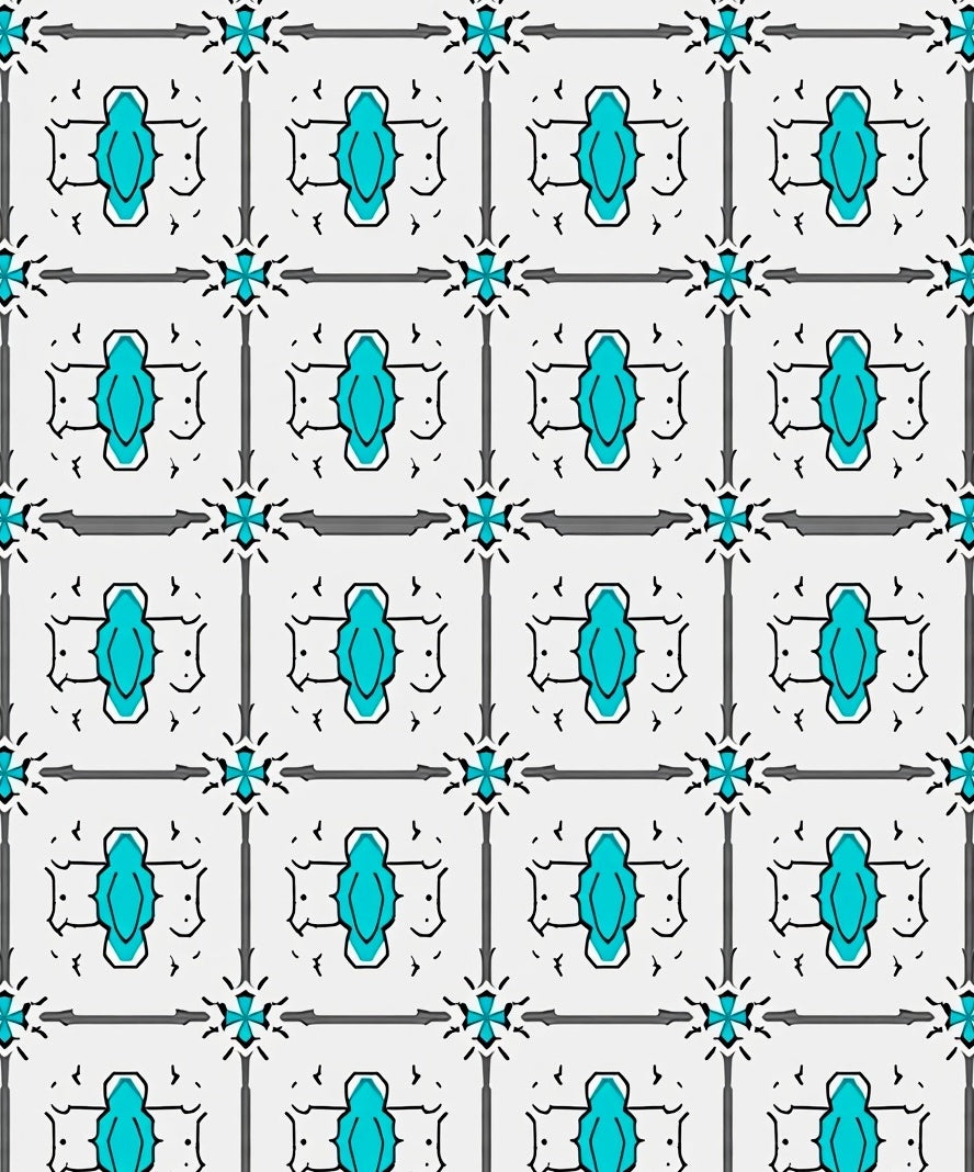Geometric Teal Gray Tile Design Rug