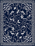 Classic Navy Floral Swirls Pattern Rug