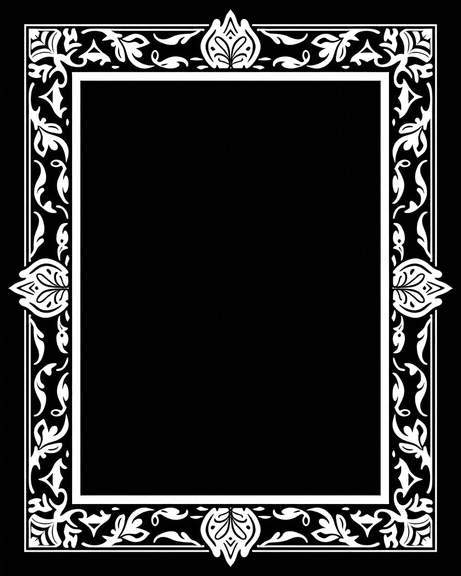 White Floral Scroll Border Frame Rug