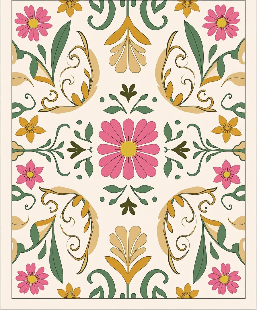 Bold Floral Patterned Vintage Rug