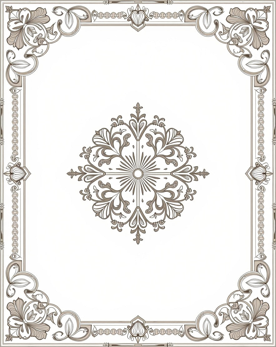 Ornate Floral Scrollwork Border Design Rug