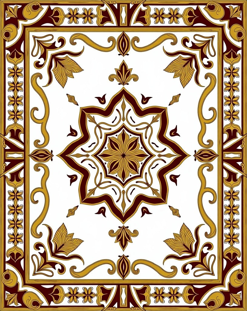 Ornate Floral 8 Pointed Star Design Rug