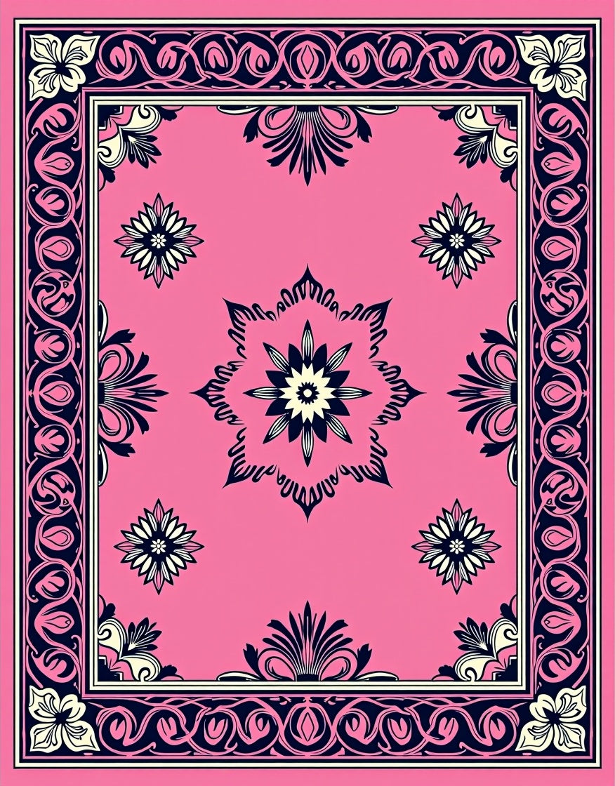 Pink Floral Geometric Mandala Pattern Rug