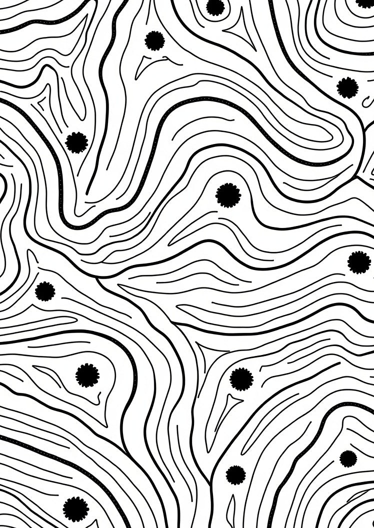 Abstract Black Lines Floral Pattern Rug