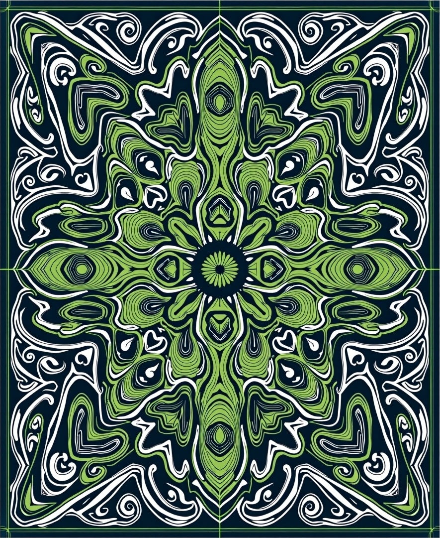 Green White Abstract Swirl Pattern Rug