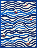 Nautical Sailboat Wave Pattern Rug