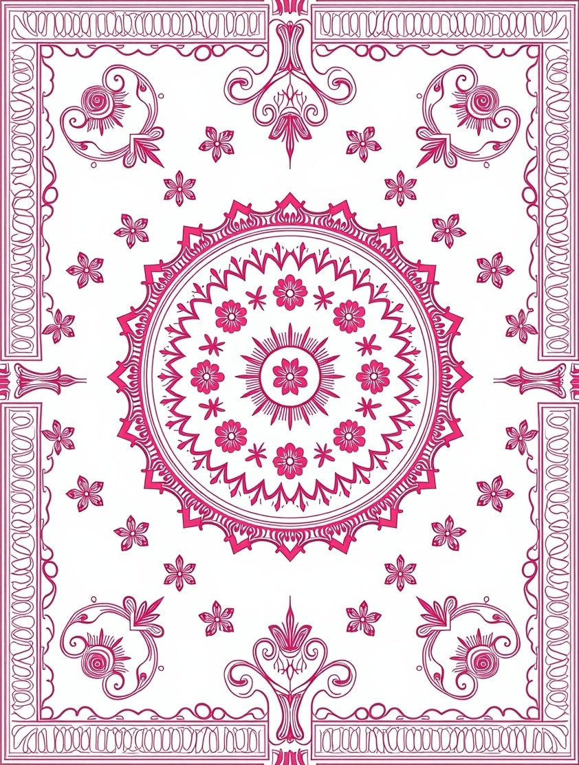 Pink Mandala Floral Medallion Pattern Rug