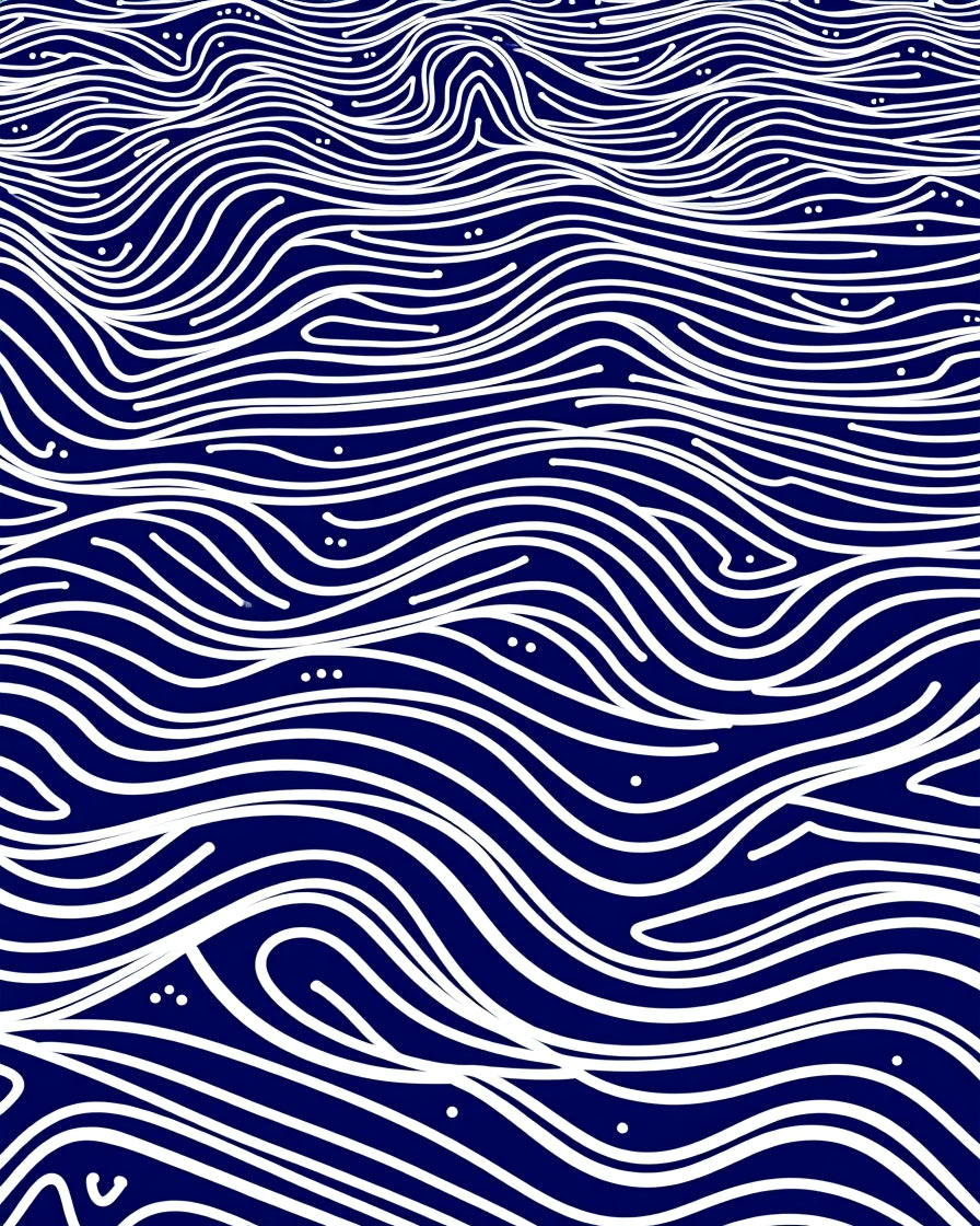 Deep Blue White Wavy Lines Design Rug