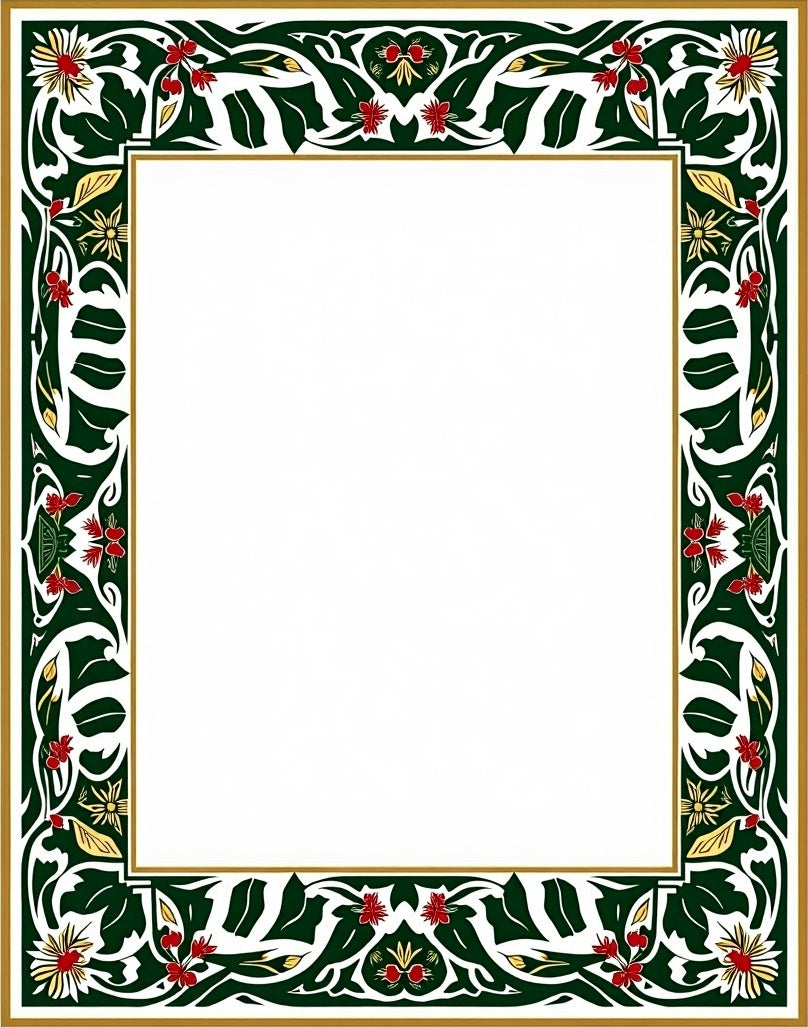 Elegant Green Red Floral Border Accents Rug