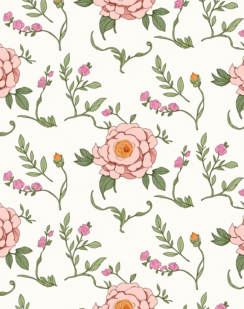 Pink Floral Garden Botanical Pattern Rug