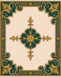 Ornate Teal Gold Floral Pattern Rug