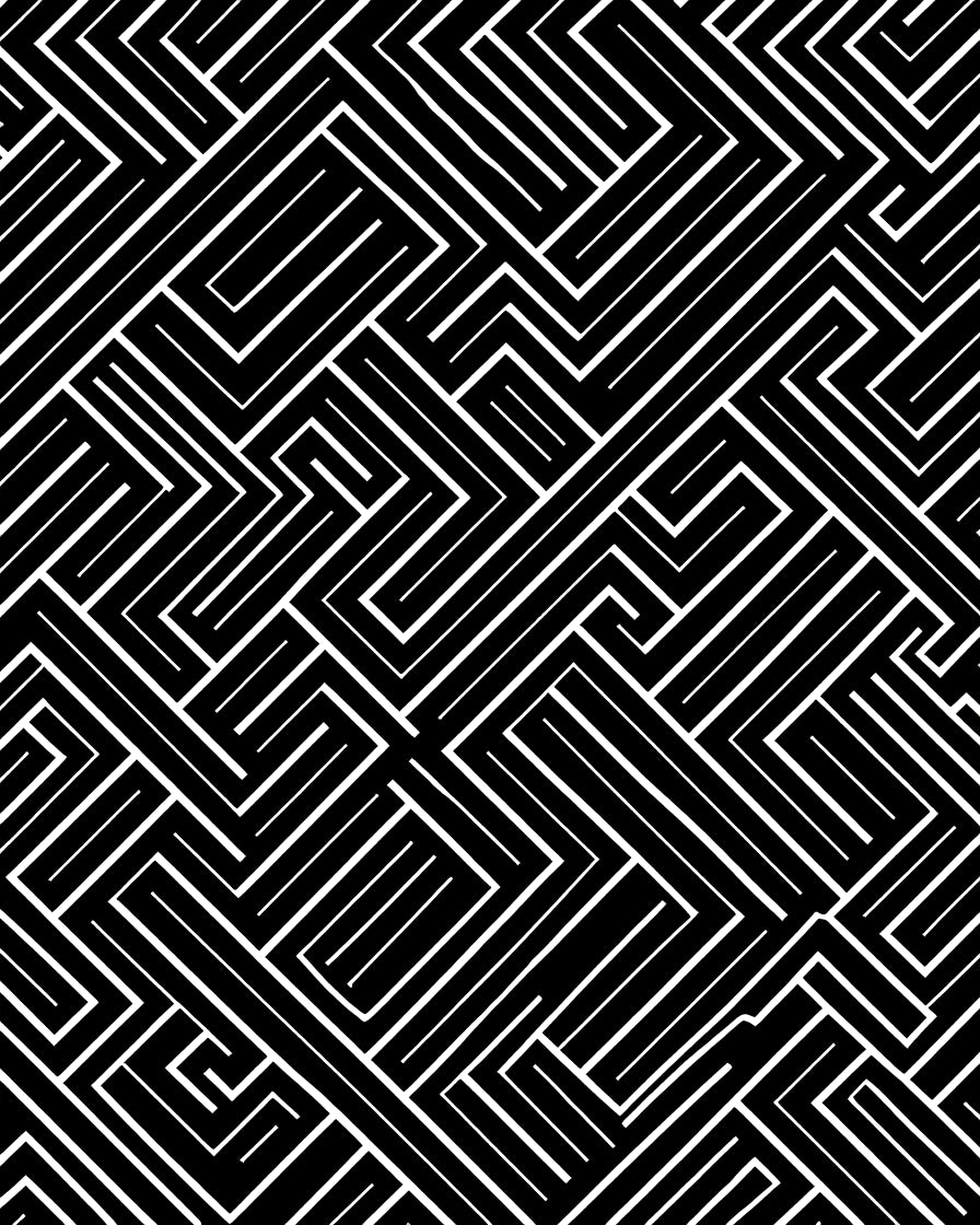Bold Black White Geometric Maze Design Rug