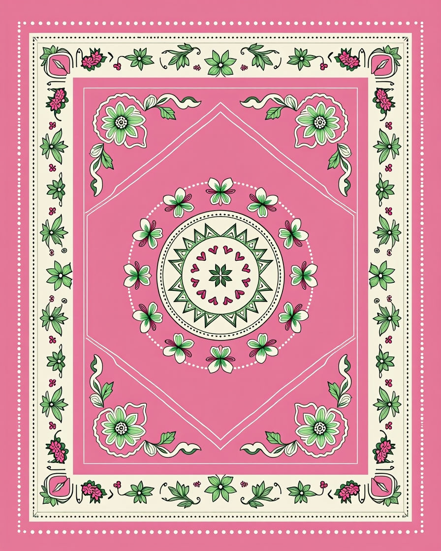 Pink Floral Geometric Design Rug