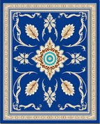 Ornate Blue Ivory Floral Motif Rug