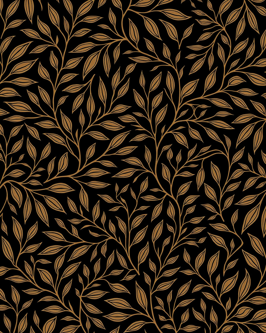 Elegant Gold Leaf Branch Pattern Rug