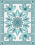 Teal Floral Mandala Border Design Rug