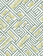 Geometric Leaf Patterned Green and Cream Rug