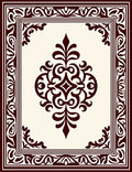 Ornate Crimson Scroll Medallion Border Rug