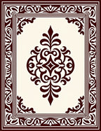 Ornate Crimson Scroll Medallion Border Rug