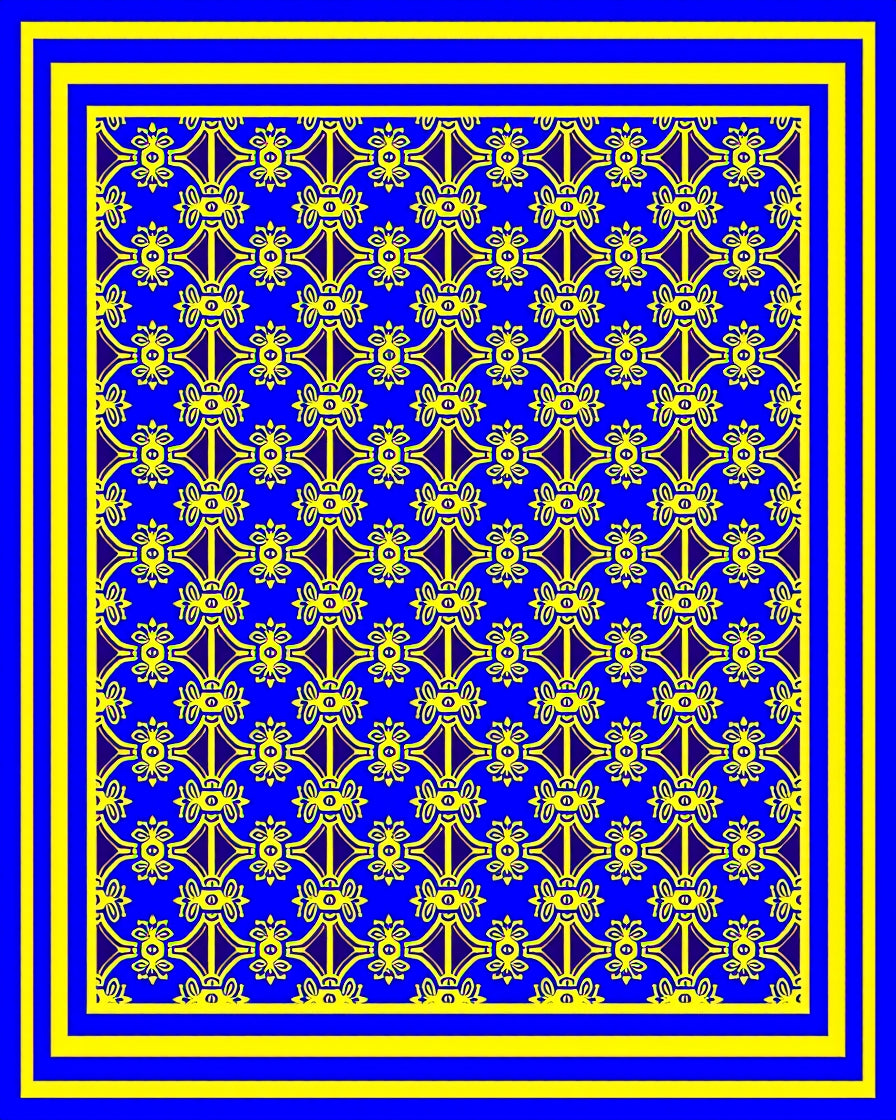 Royal Blue Yellow Ornate Pattern Rug
