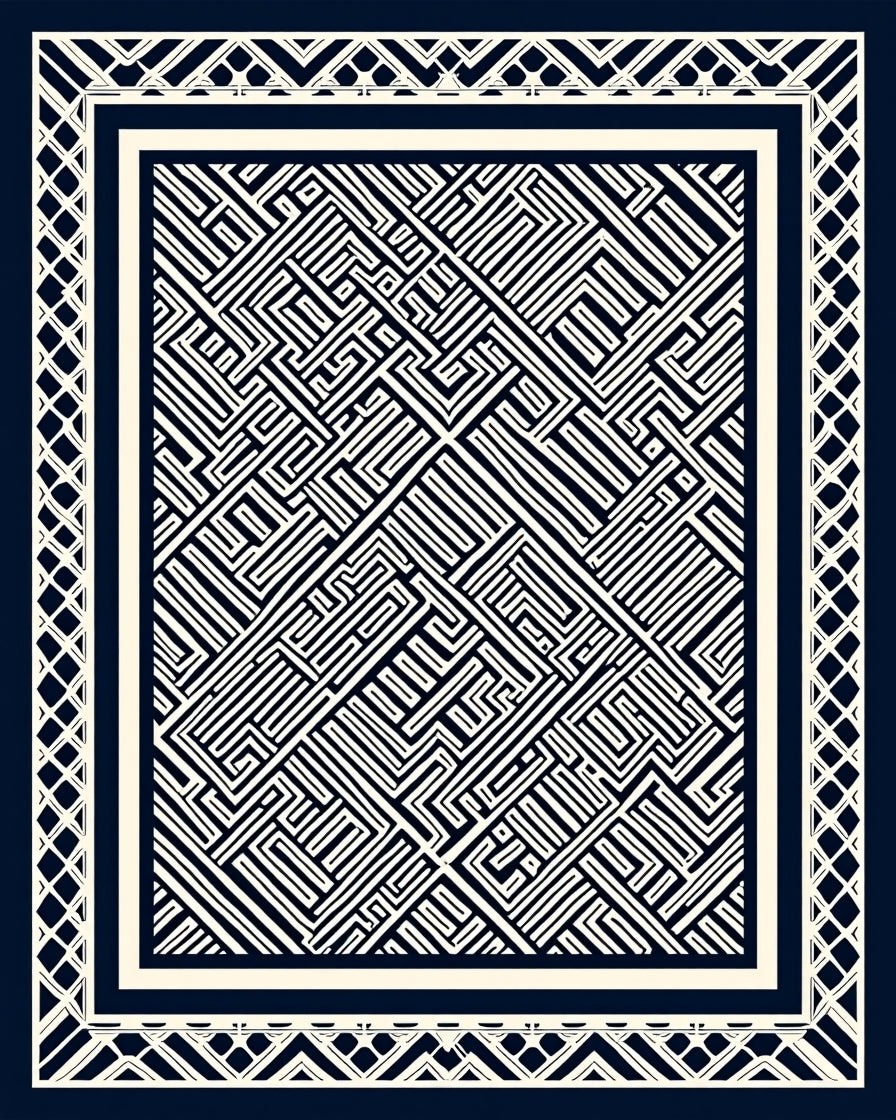 Abstract Maze Patterned Geometric Design Rug