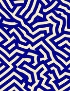 Blue Cream Abstract Maze Pattern Rug