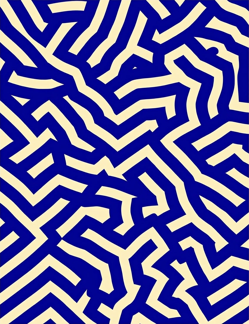 Blue Cream Abstract Maze Pattern Rug