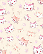 Cartoon Cat Faces Paw Prints Pattern Rug