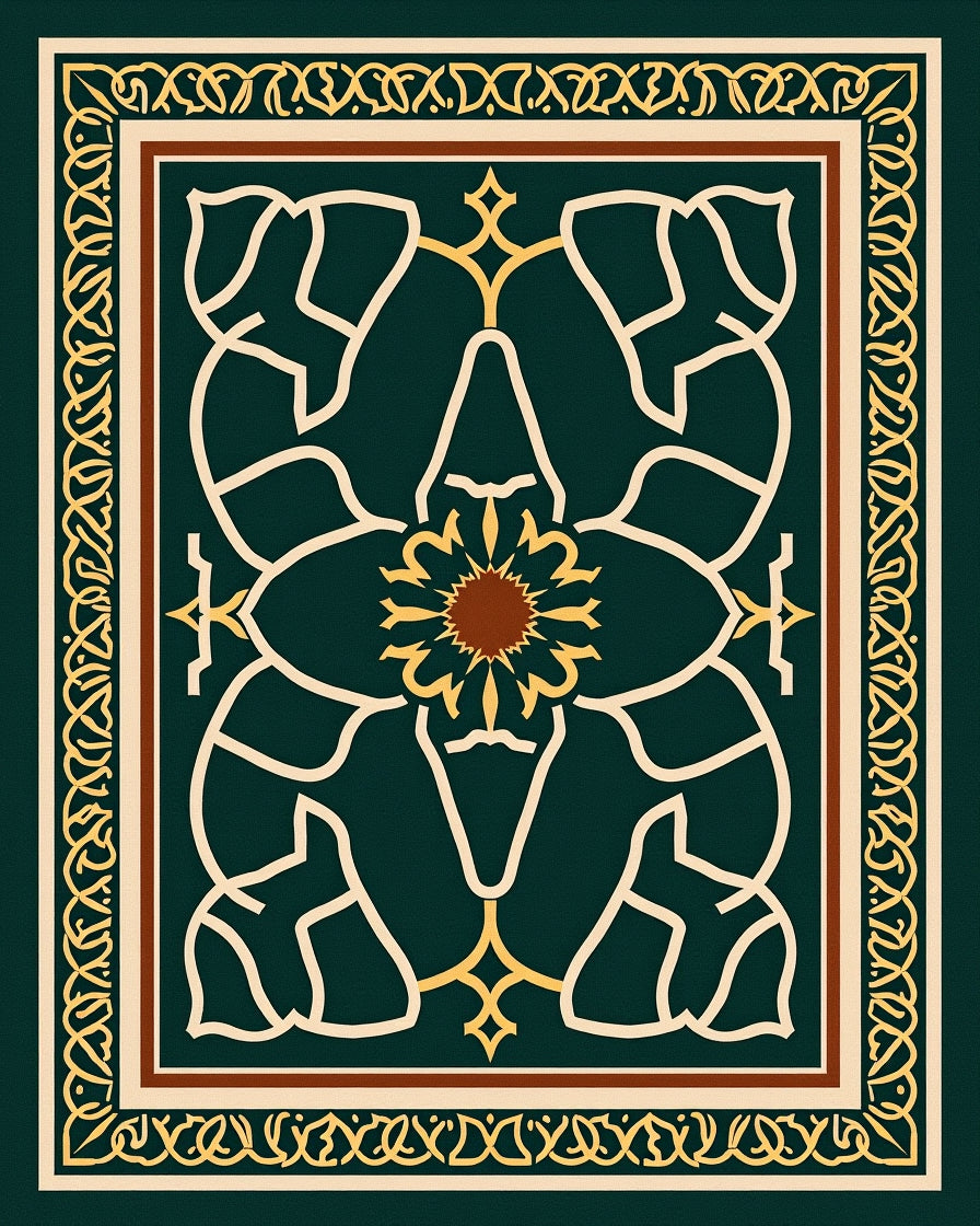 Emerald Green Abstract Floral Design Rug