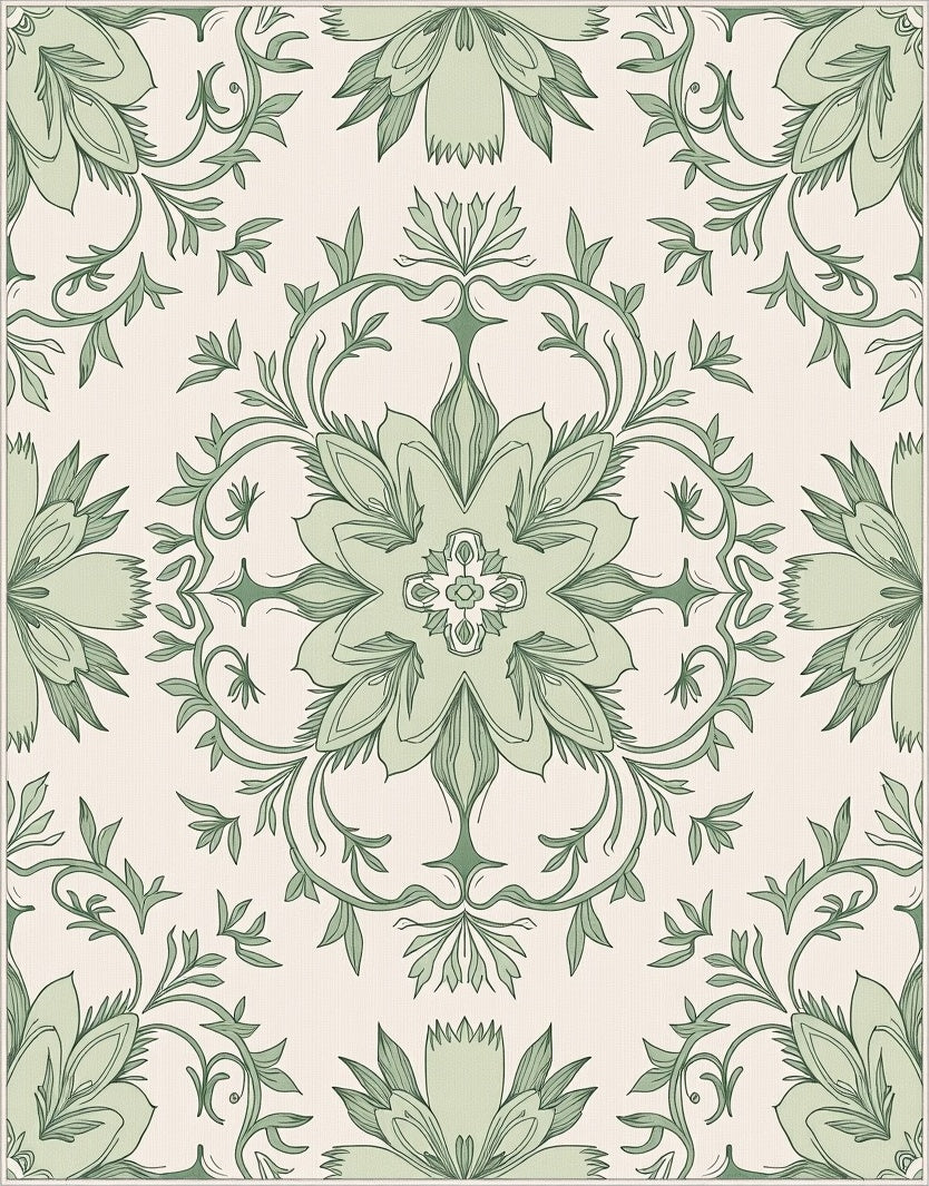 Green Floral Symmetry Pattern Design Rug
