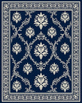 Traditional damask patterned navy Rug