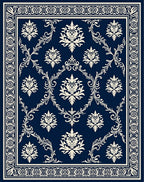 Traditional damask patterned navy Rug